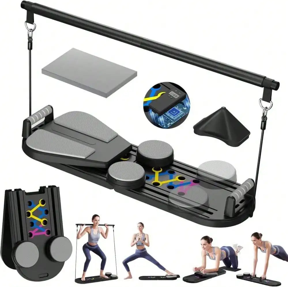 Tabla Abdominal Multifuncional Pilates 8 en 1 - Dispositivo Plegable con Temporizador de Rebote Automático para Gimnasio en Casa