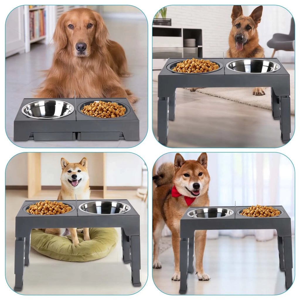 Elevated Dog Feeder Adjustable Raised Stand Dog Bowls with Double Stainless Steel Food Water Bowls for Small Medium Large Dogs
