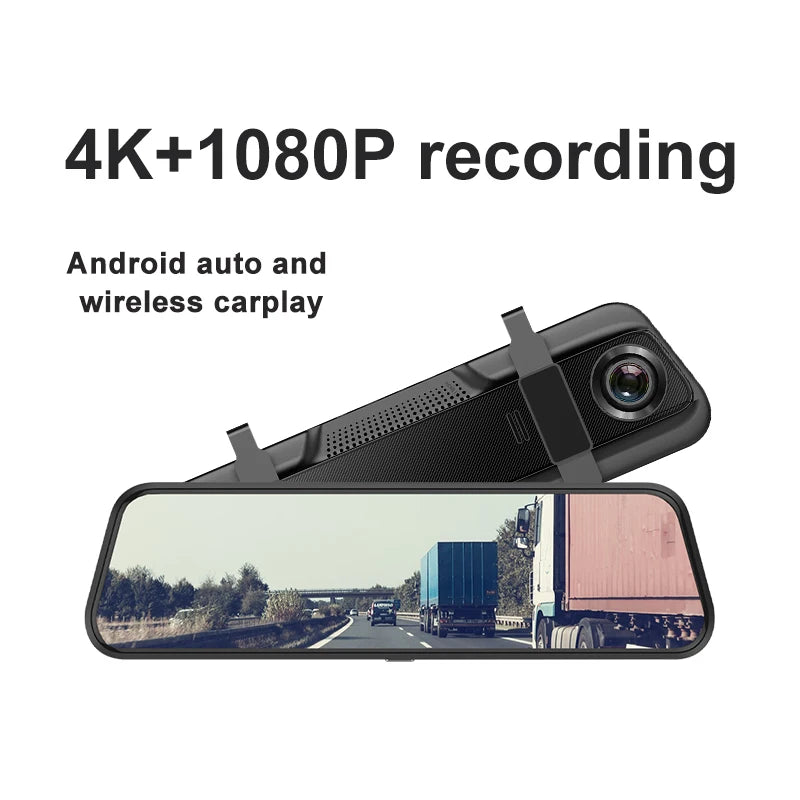 Espejo Retrovisor con Dashcam 4K 10" - Carplay Inalámbrico, Android Auto, GPS WiFi y Doble Objetivo