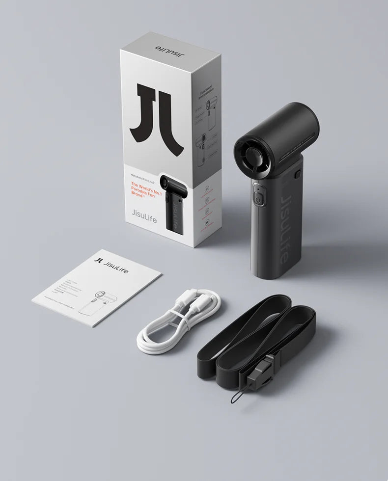 Ventilador de Mano JISULIFE Turbo - Super Potente, 5 Velocidades, 5000mAh Recargable USB, Multifunción de Bolsillo