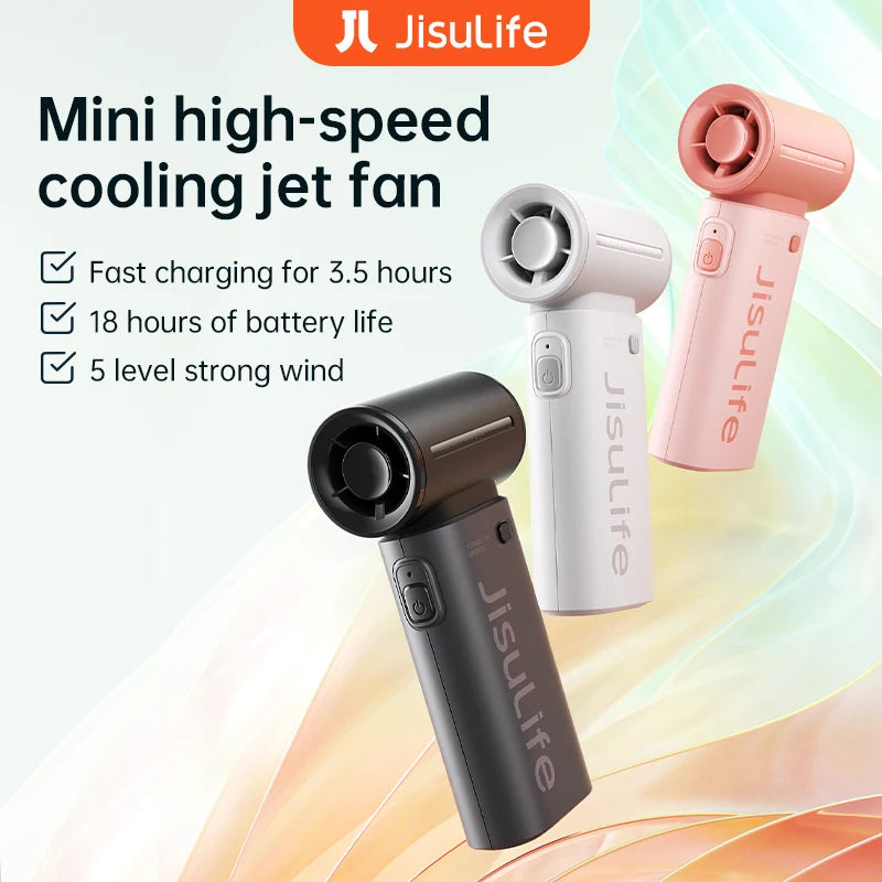 Ventilador de Mano JISULIFE Turbo - Super Potente, 5 Velocidades, 5000mAh Recargable USB, Multifunción de Bolsillo