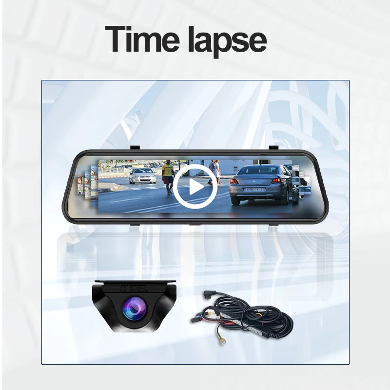 Espejo Retrovisor con Dashcam 4K 10" - Carplay Inalámbrico, Android Auto, GPS WiFi y Doble Objetivo
