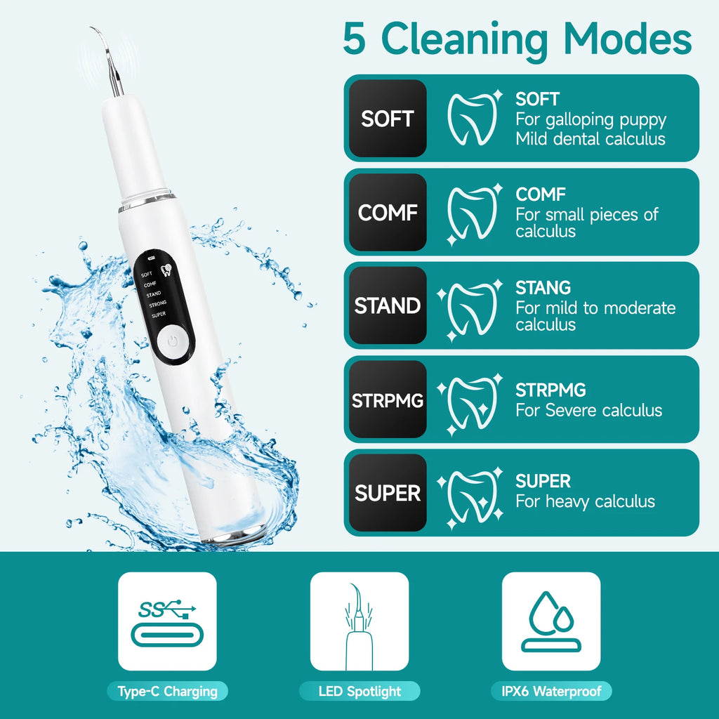 Limpiador Dental Ultrasónico para Perros y Gatos CURVY MOON - Eliminación de Sarro con Luz LED