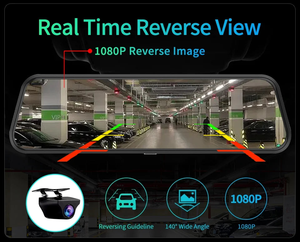 Espejo Retrovisor con Dashcam 4K 10" - Carplay Inalámbrico, Android Auto, GPS WiFi y Doble Objetivo