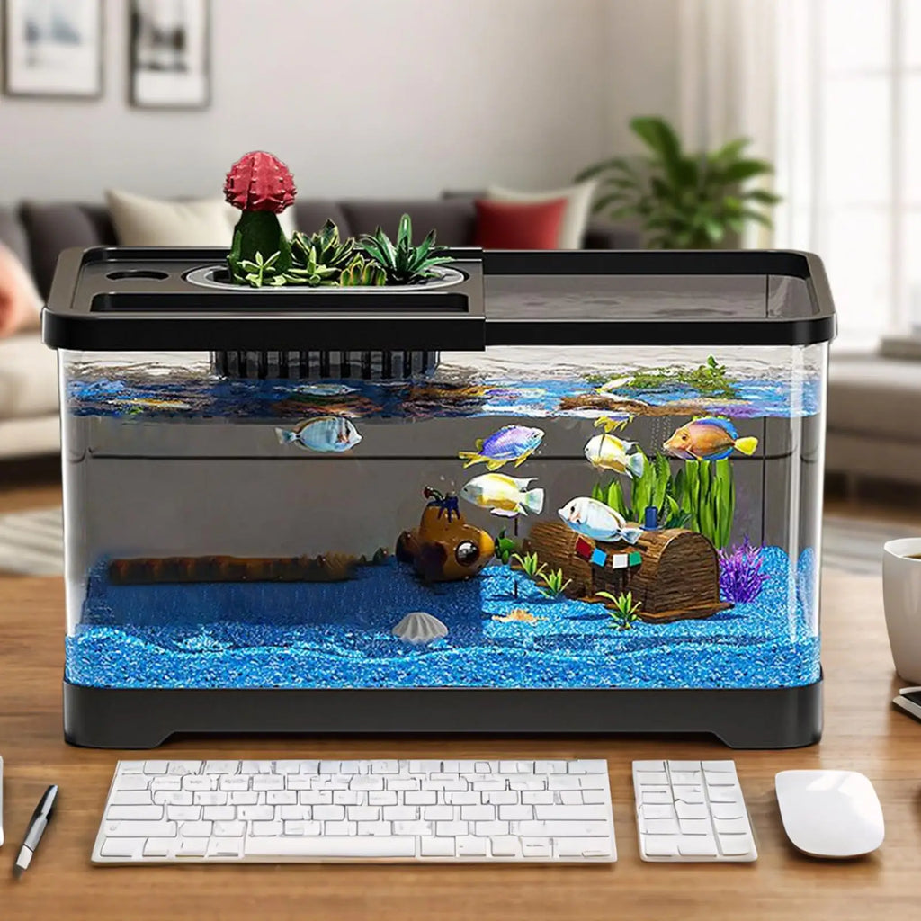 Kit de Acuario Pequeño con Luz LED y Filtro - Pecera Completa para Peces Tropicales y de Agua Fría