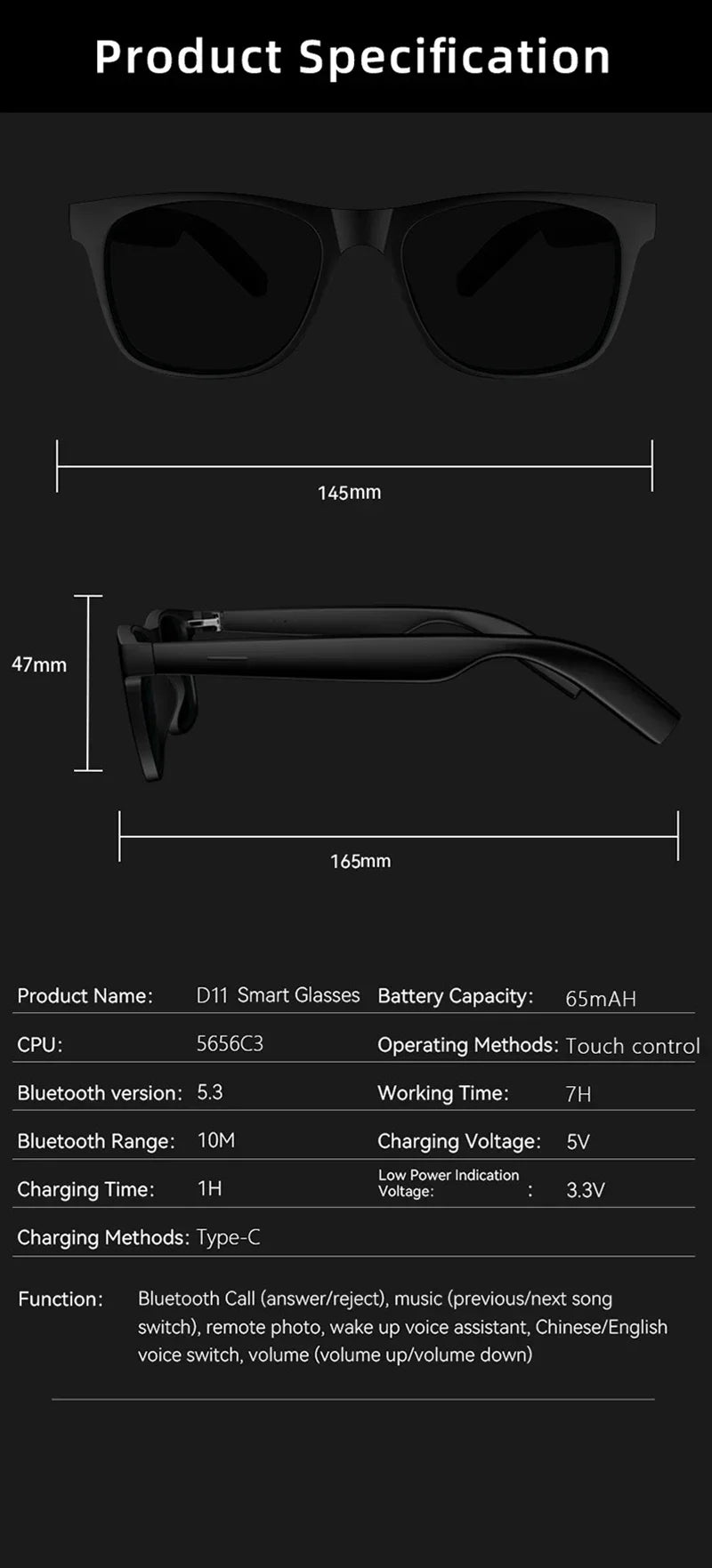 Lenovo AI Smart Glasses 8K Touch Control Photo Camera Recording Translator Voice Assistant Music Wireless Bluetooth Sunglasses