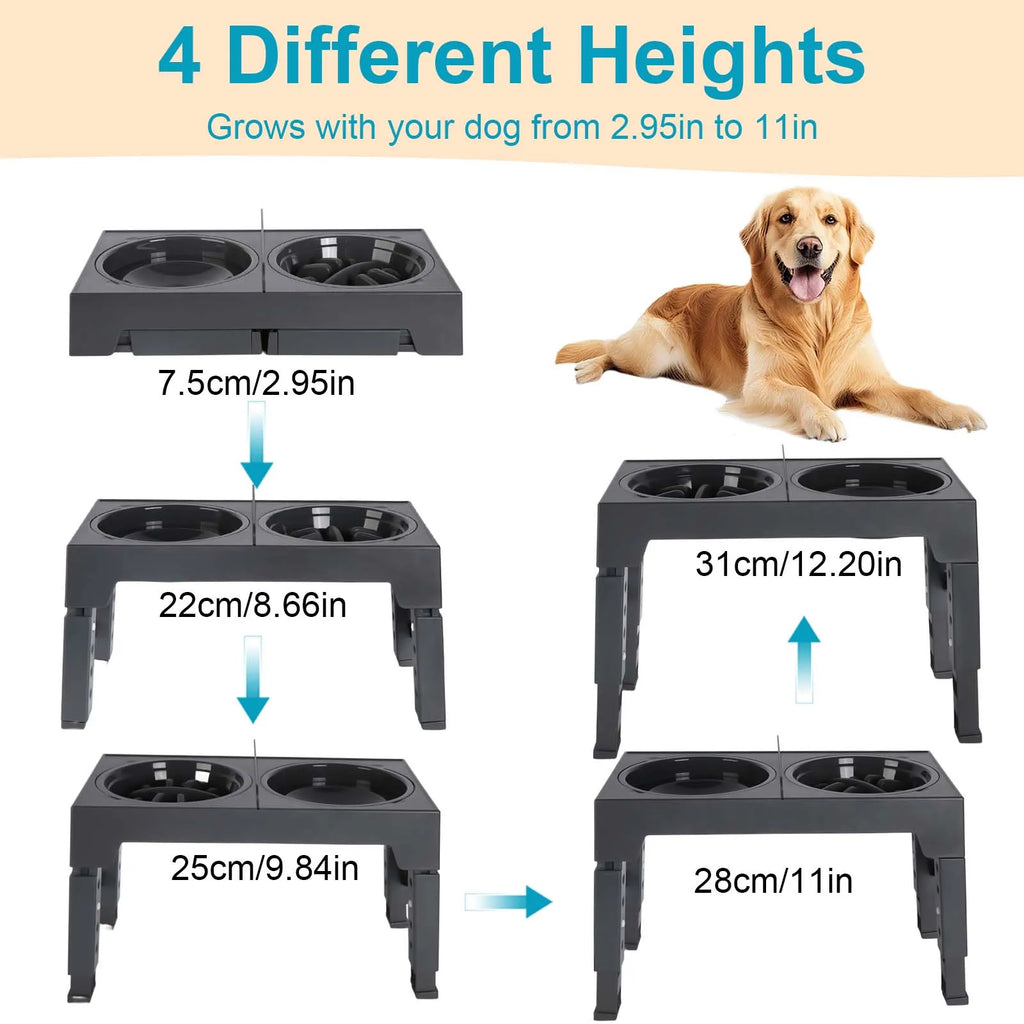 Elevated Dog Feeder Adjustable Raised Stand Dog Bowls with Double Stainless Steel Food Water Bowls for Small Medium Large Dogs