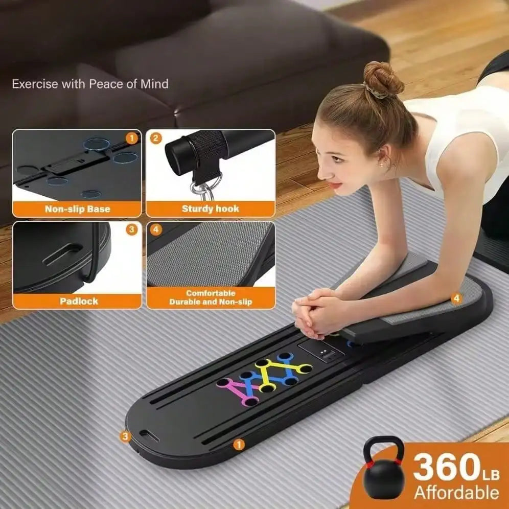 Tabla Abdominal Multifuncional Pilates 8 en 1 - Dispositivo Plegable con Temporizador de Rebote Automático para Gimnasio en Casa