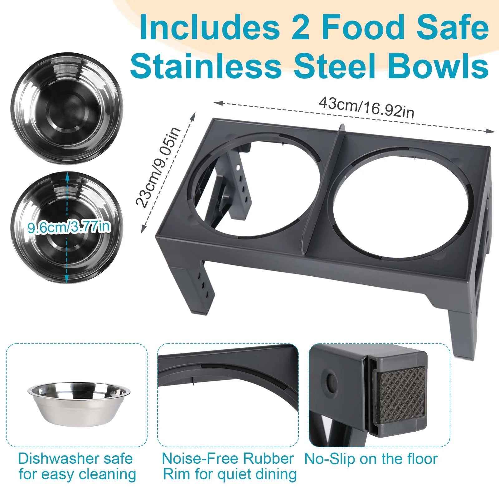 Elevated Dog Feeder Adjustable Raised Stand Dog Bowls with Double Stainless Steel Food Water Bowls for Small Medium Large Dogs