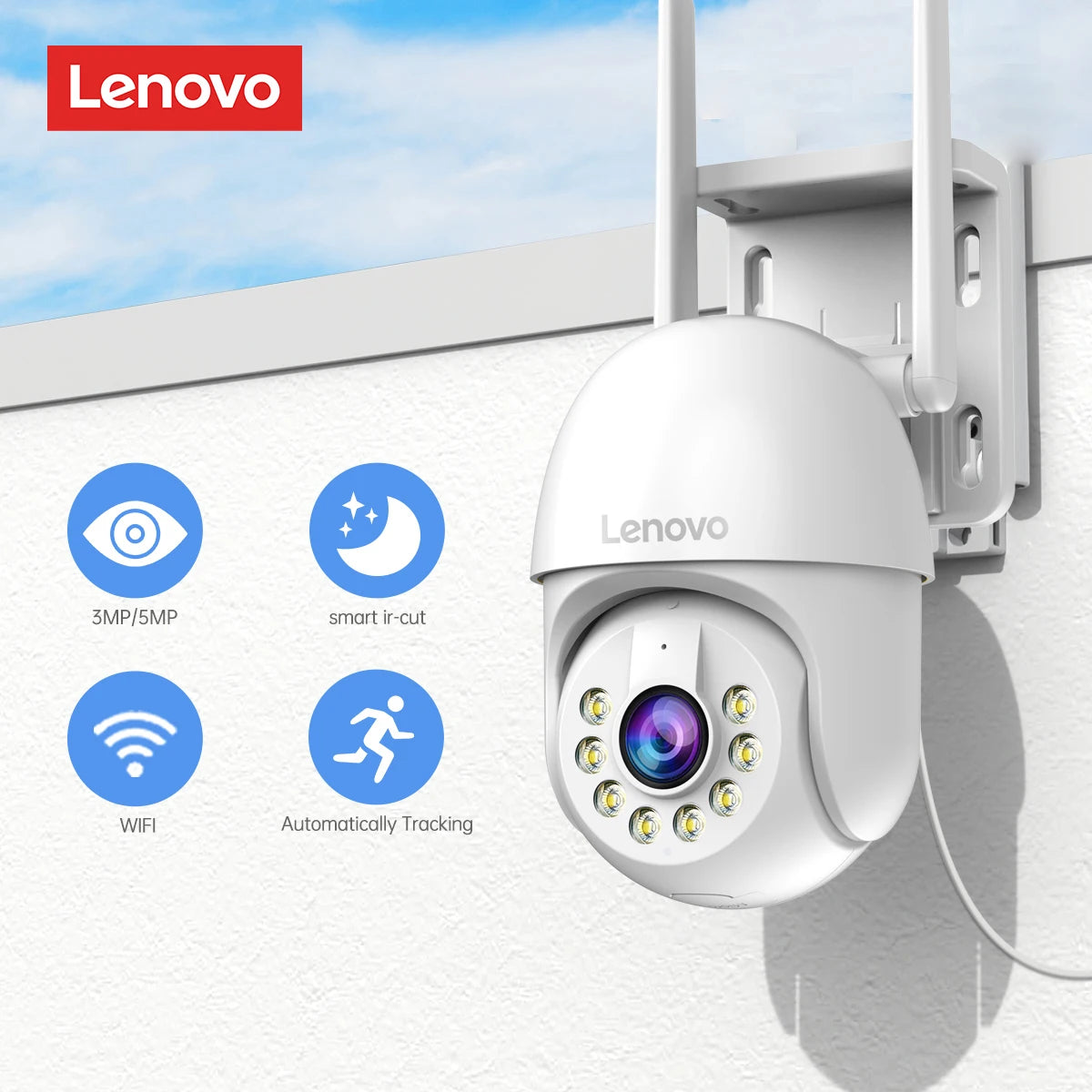 Cámara PTZ WiFi Lenovo Exterior 5MP - Zoom Digital 5x, Seguimiento Automático ONVIF y Vigilancia CCTV IP