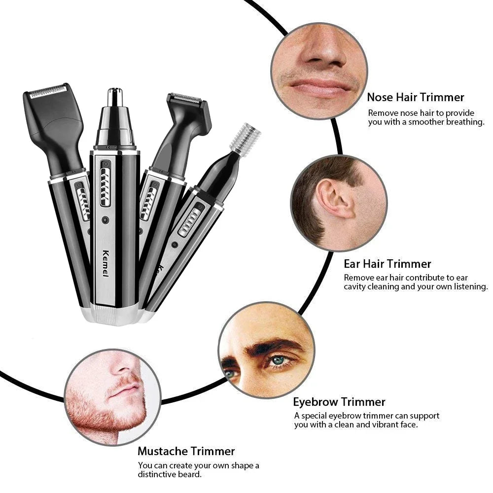 Rechargeable 4-in-1 Nose Hair Trimmer - Trimmer for Nose, Ears, Eyebrows, and Beard