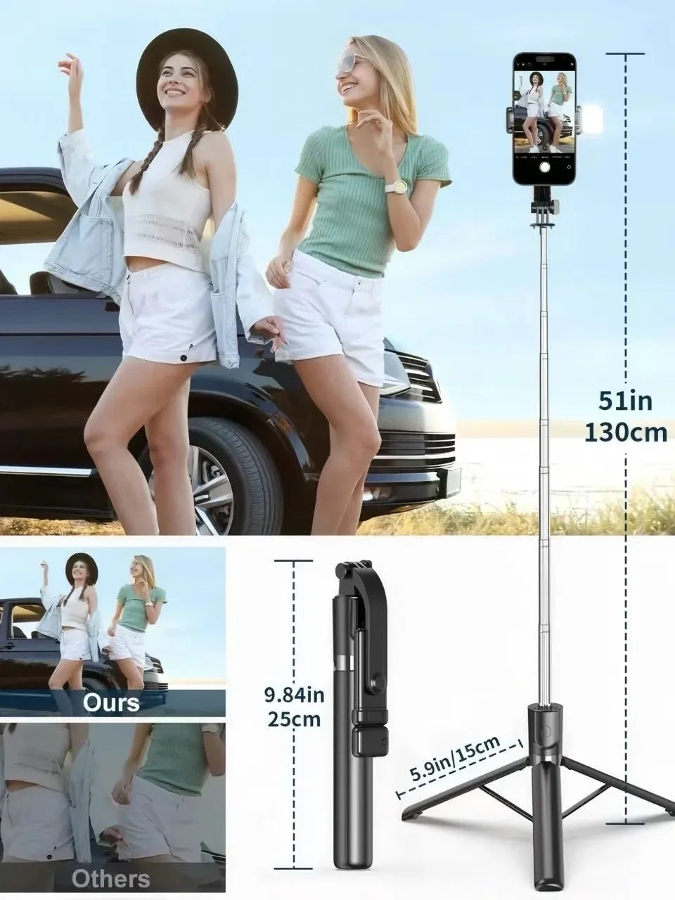 Portable Selfie Stick Tripod With Adjustable Beauty Fill Light Bluetooth Remote Control Suitable For Apple iPhone ﻿Phone Holder