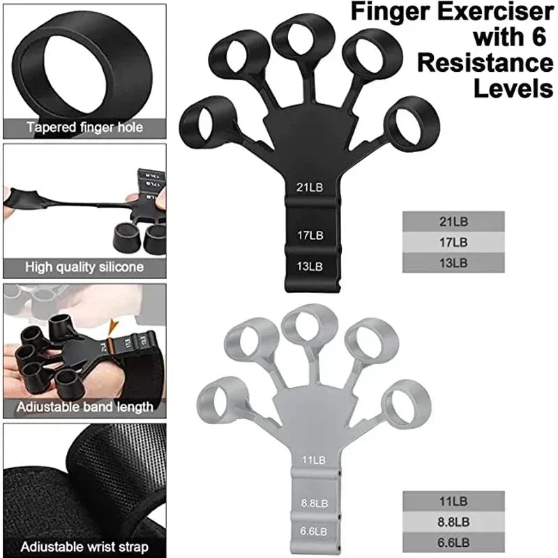 Fortalecedor de Dedos y Manos de Silicona - 6 Niveles de Resistencia para Guitarra, Deporte y Rehabilitación