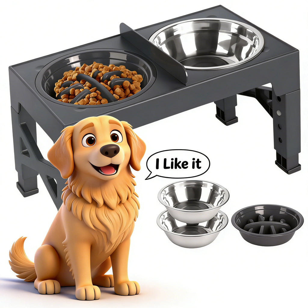 Elevated Dog Feeder Adjustable Raised Stand Dog Bowls with Double Stainless Steel Food Water Bowls for Small Medium Large Dogs