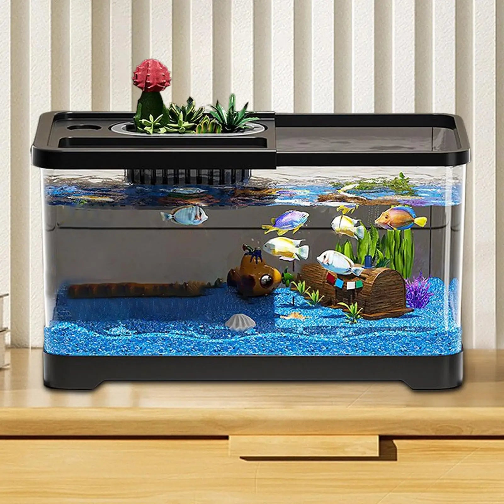 Kit de Acuario Pequeño con Luz LED y Filtro - Pecera Completa para Peces Tropicales y de Agua Fría