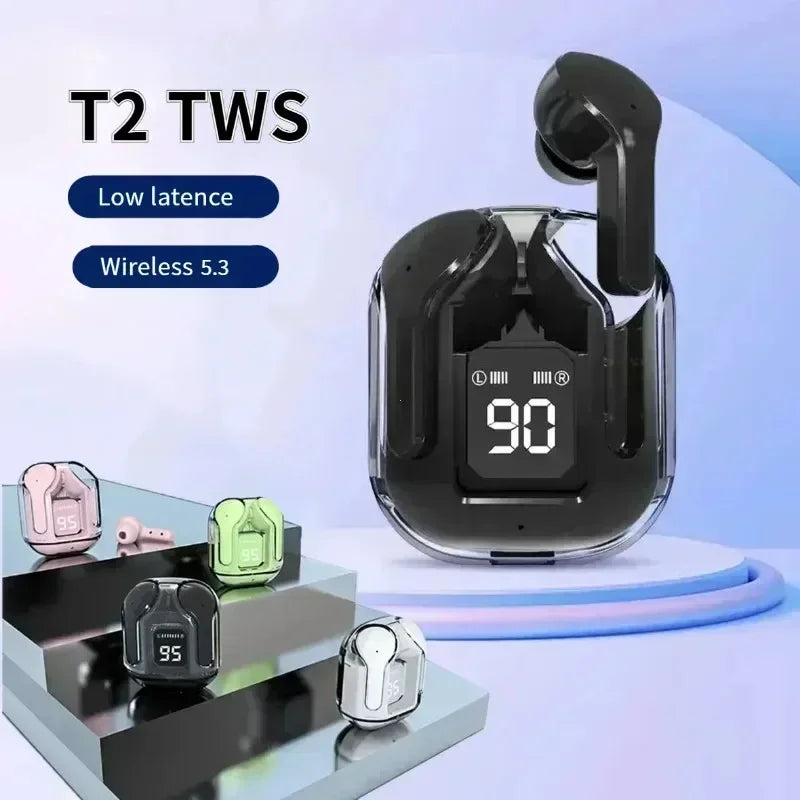 Auriculares TWS T2 Bluetooth Transparentes con ENC - Pantalla Digital de Carga, Sonido Estéreo para Móvil