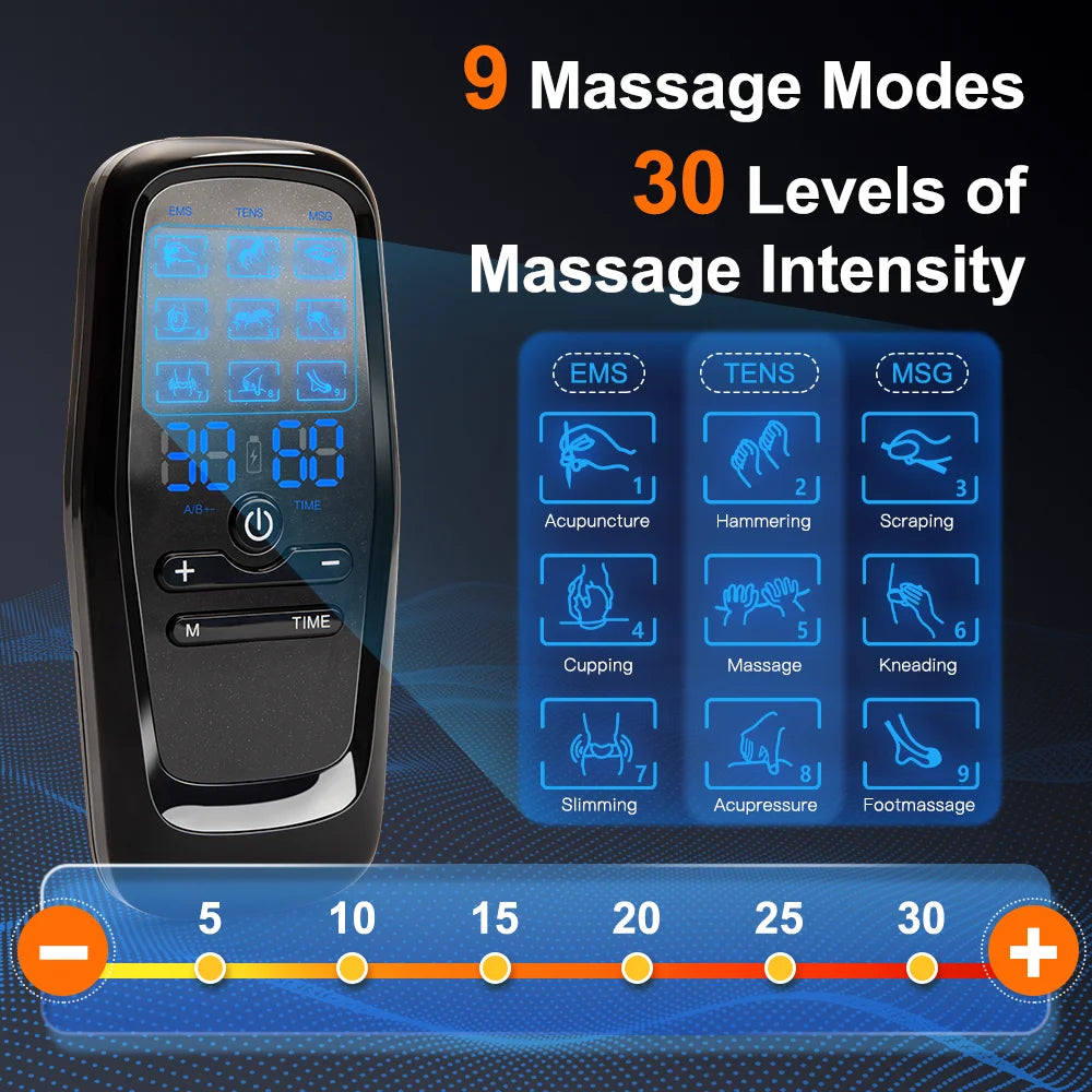 Estimulador Muscular TENS EMS - Masajeador Eléctrico de Acupuntura y Fisioterapia Digital