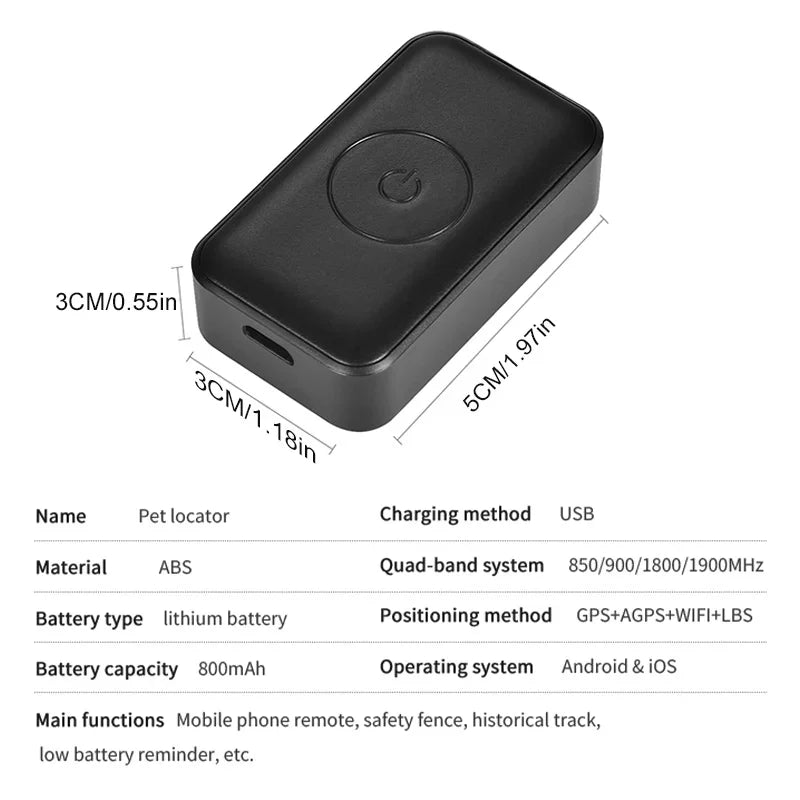 Localizador GPS para Mascotas con Collar Ajustable - Seguimiento en Tiempo Real, Control Remoto AGPS para Perros y Gatos