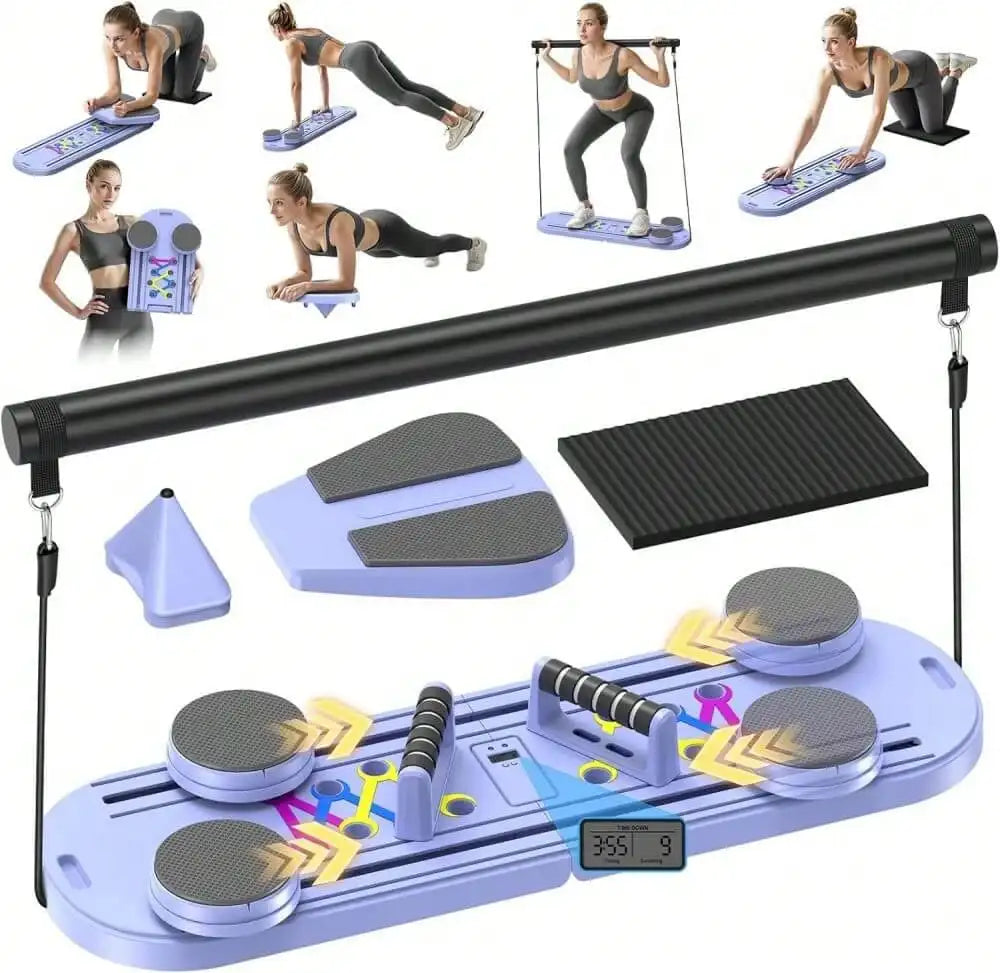 Tabla Abdominal Multifuncional Pilates 8 en 1 - Dispositivo Plegable con Temporizador de Rebote Automático para Gimnasio en Casa