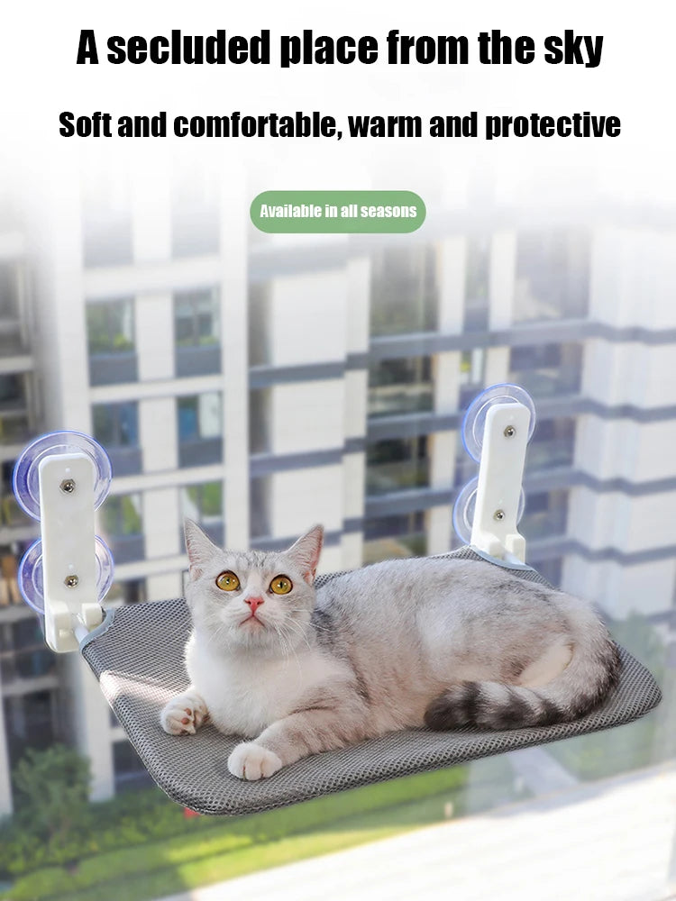 Hamaca Plegable para Gatos con Ventosas Dobles - Plataforma de Salto para Ventana, Malla y Felpa