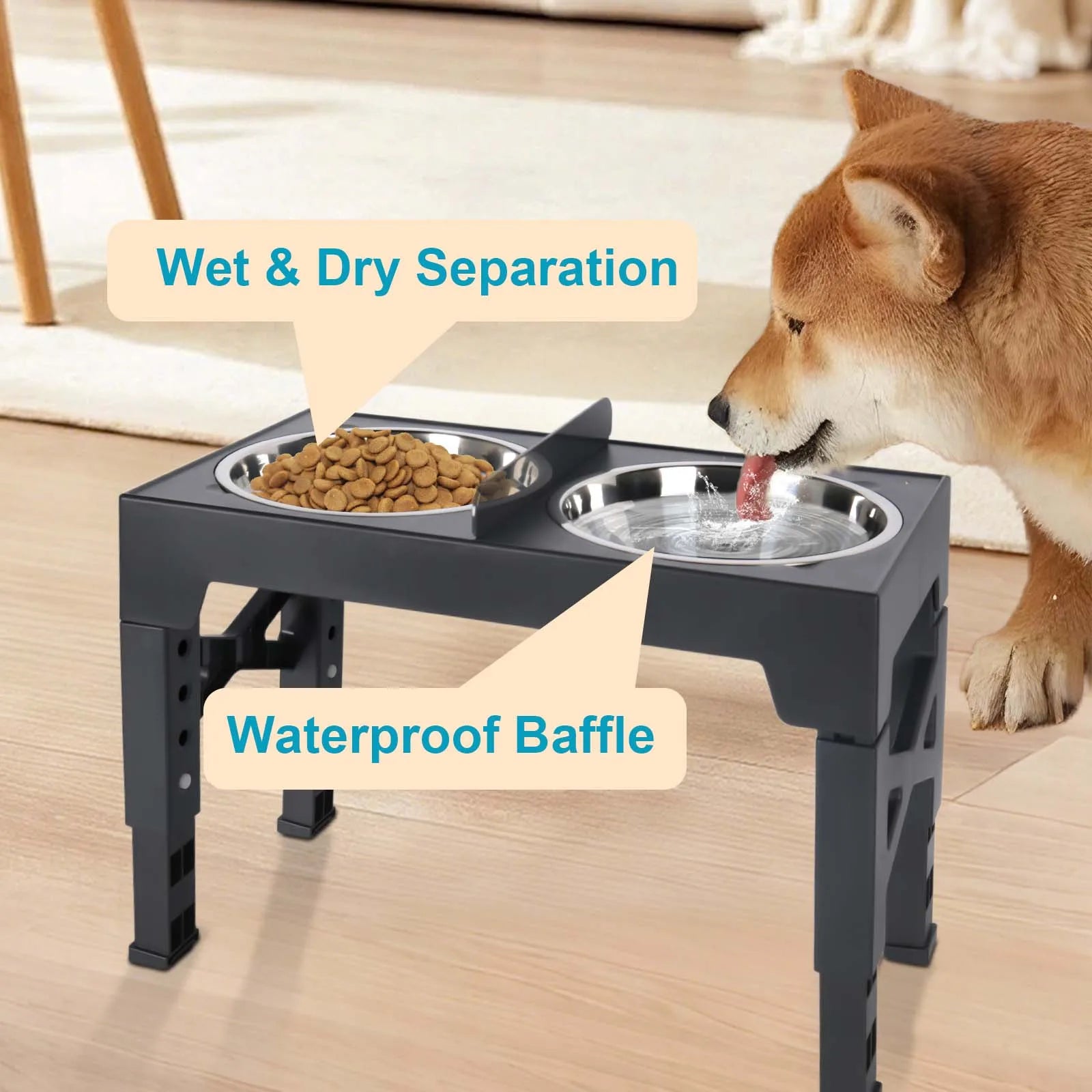Elevated Dog Feeder Adjustable Raised Stand Dog Bowls with Double Stainless Steel Food Water Bowls for Small Medium Large Dogs