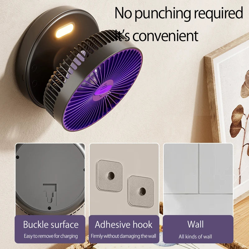 Ventilador Portátil Recargable 3 en 1 con 5000mAh - Plegable 90°, 4 Velocidades y Luz Nocturna Cálida