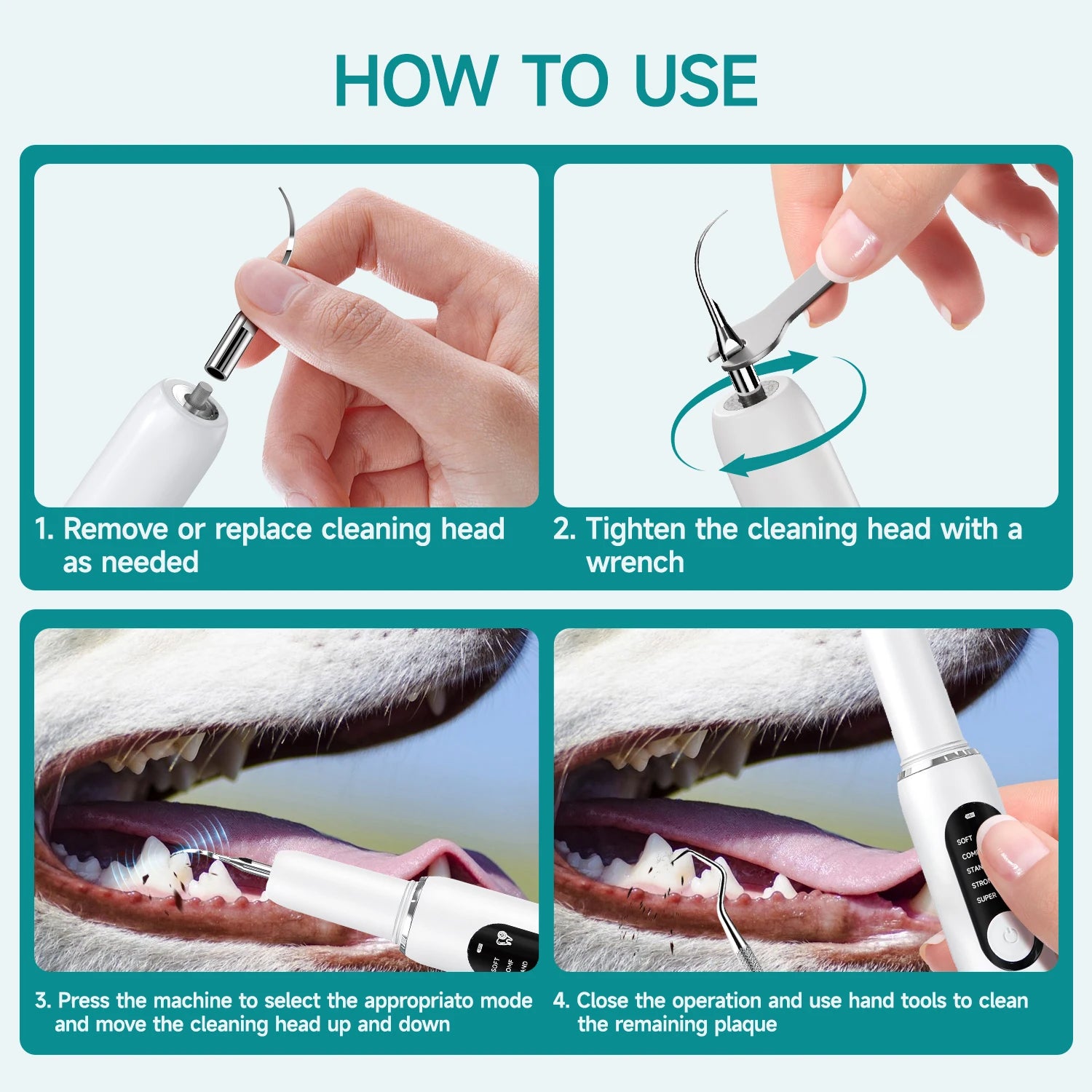 Limpiador Dental Ultrasónico para Perros y Gatos CURVY MOON - Eliminación de Sarro con Luz LED