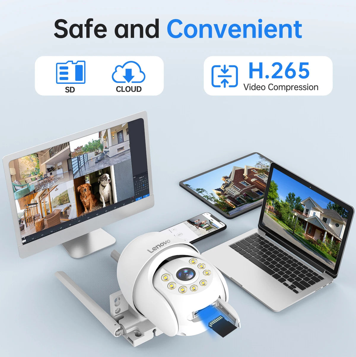 Cámara PTZ WiFi Lenovo Exterior 5MP - Zoom Digital 5x, Seguimiento Automático ONVIF y Vigilancia CCTV IP