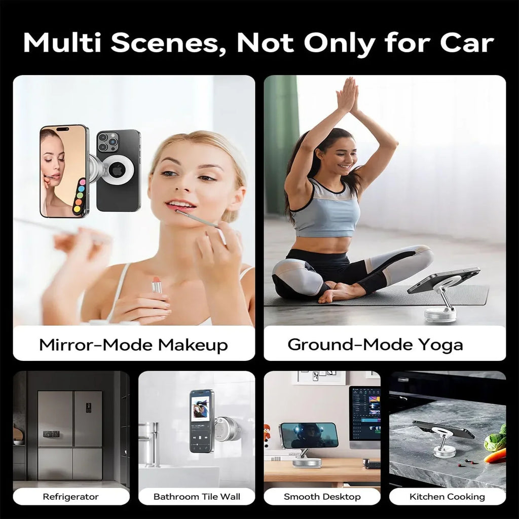 Soporte Magnético para Móvil con Ventosa MagSafe - Ajustable 360°, Plegable y de Bolsillo para Coche