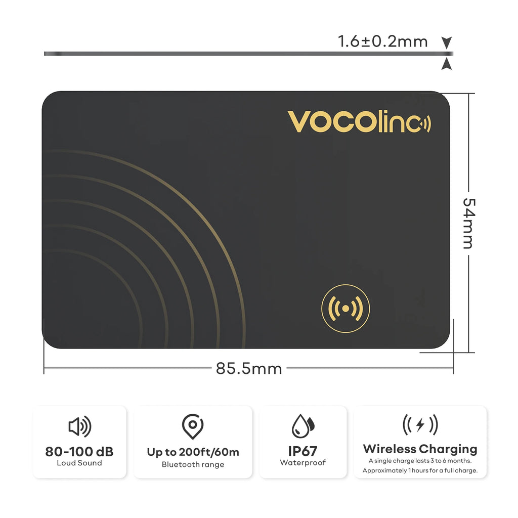 Tarjeta Localizadora Bluetooth VOCOlinc con Carga Inalámbrica - Localizador Global Smart Tag Compatible con Find My (iOS)