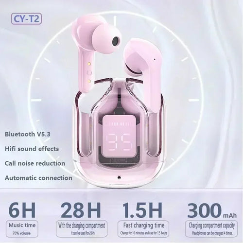Auriculares TWS T2 Bluetooth Transparentes con ENC - Pantalla Digital de Carga, Sonido Estéreo para Móvil