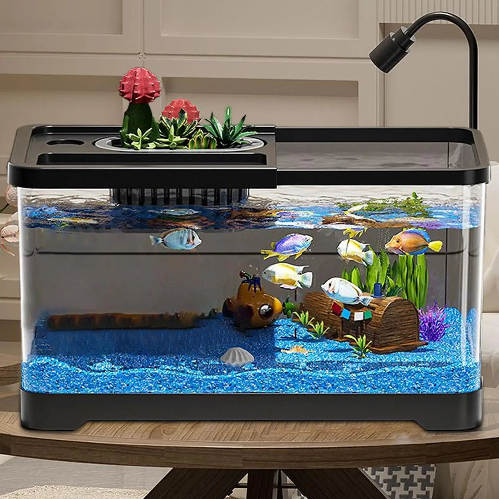 Kit de Acuario Pequeño con Luz LED y Filtro - Pecera Completa para Peces Tropicales y de Agua Fría
