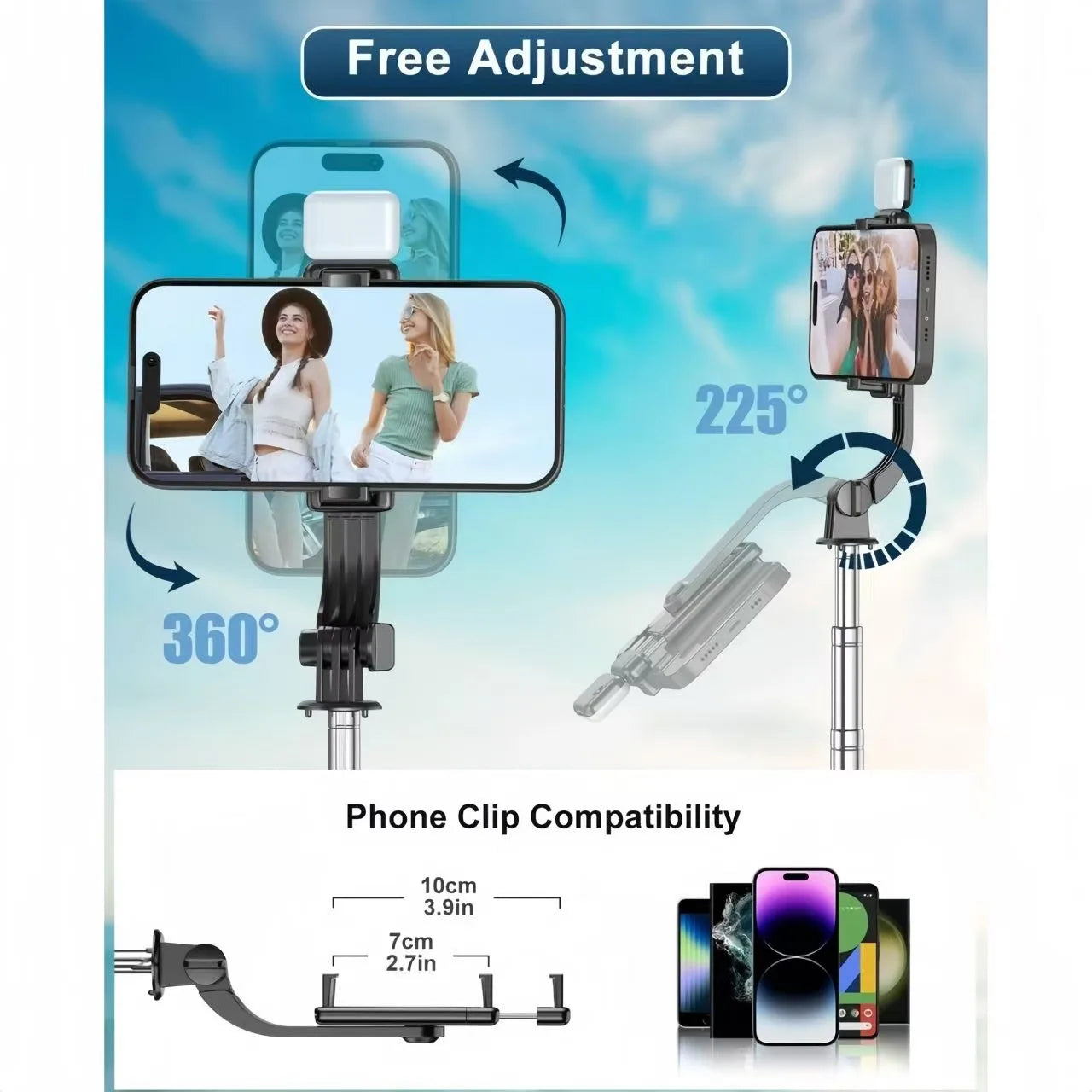 Portable Selfie Stick Tripod With Adjustable Beauty Fill Light Bluetooth Remote Control Suitable For Apple iPhone ﻿Phone Holder
