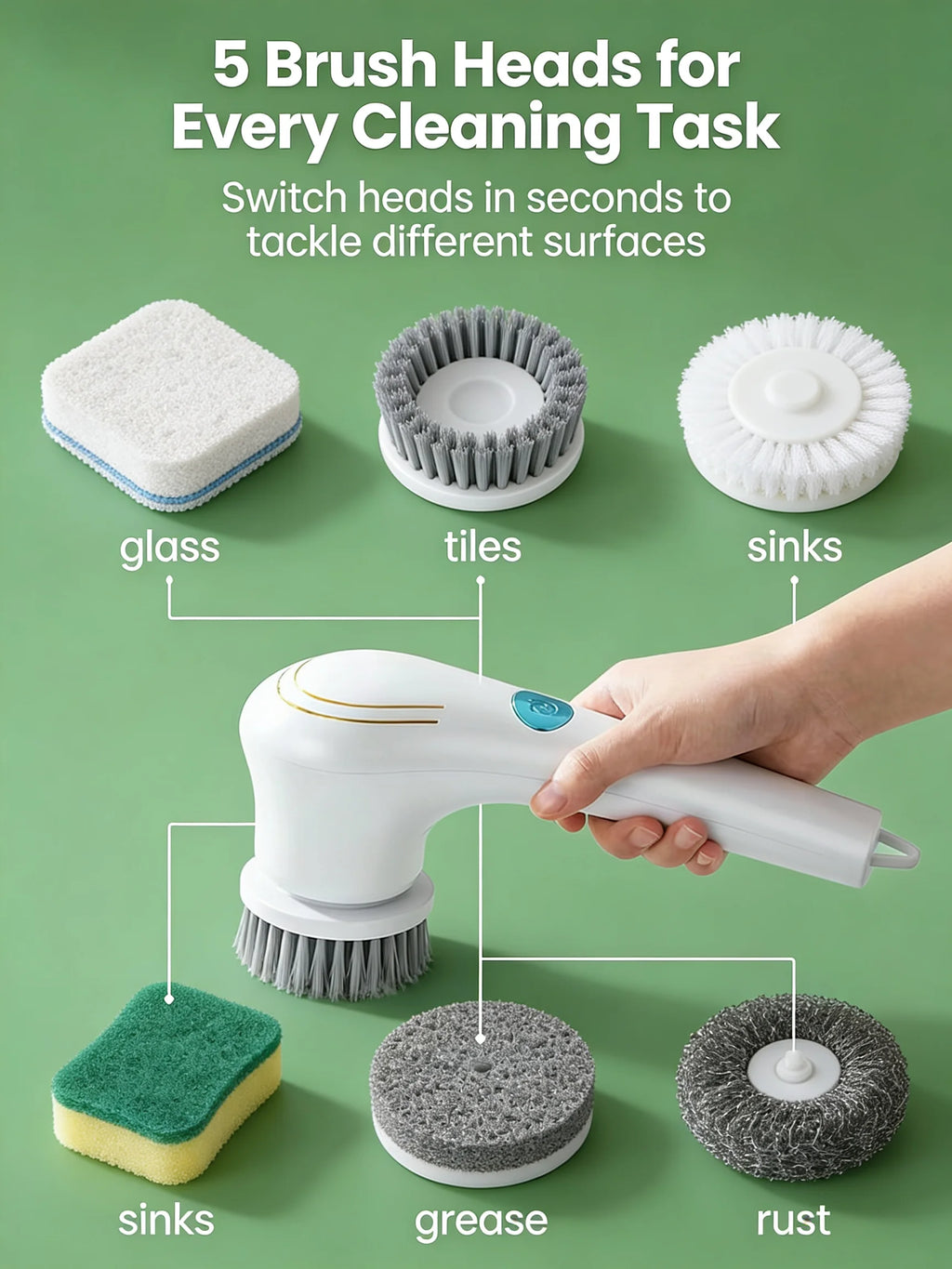 Cepillo Limpiador Eléctrico Recargable - Fregador Inalámbrico Potente para Cocina, Fregadero y Azulejos