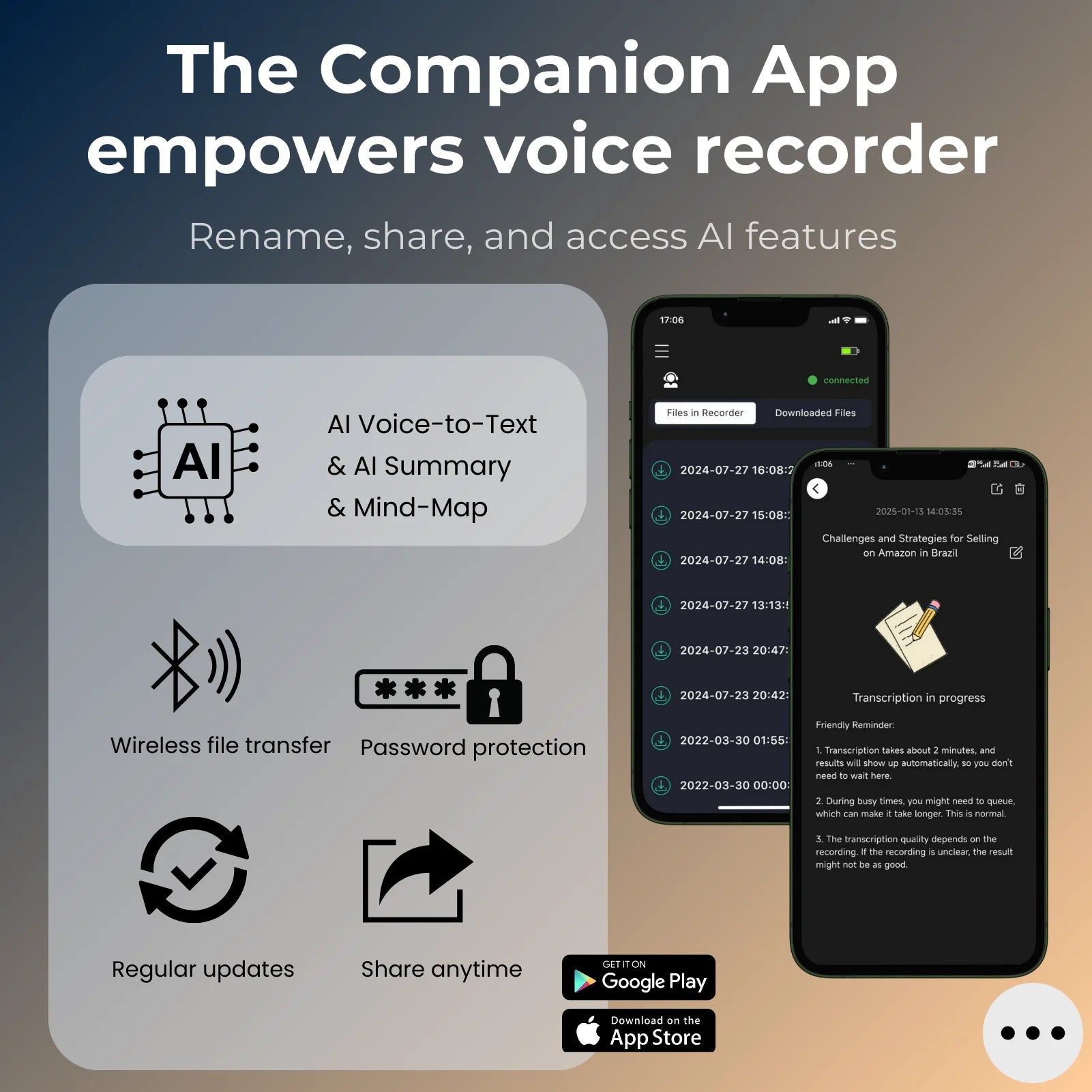 Grabadora de Voz con IA - Transcripción, Resumen y Traducción en 100 Idiomas, 64GB