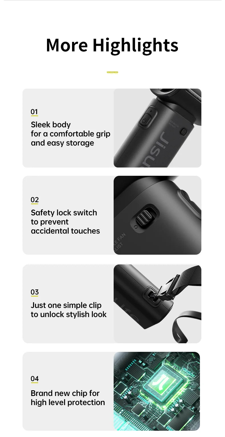Ventilador de Mano JISULIFE Turbo - Super Potente, 5 Velocidades, 5000mAh Recargable USB, Multifunción de Bolsillo