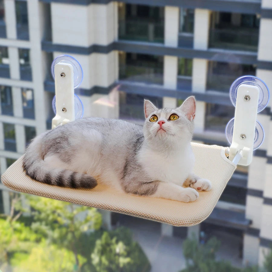 Hamaca Plegable para Gatos con Ventosas Dobles - Plataforma de Salto para Ventana, Malla y Felpa