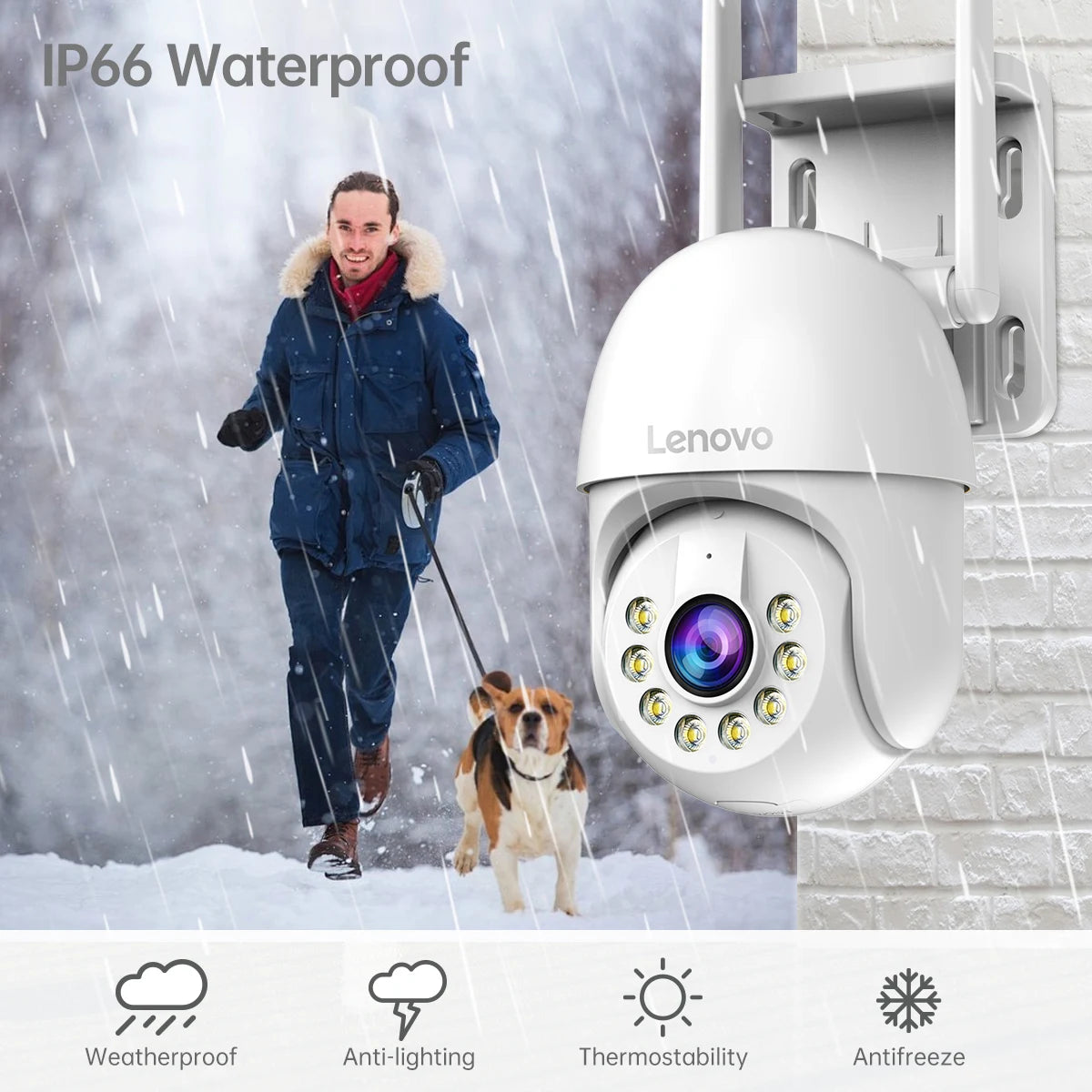 Cámara PTZ WiFi Lenovo Exterior 5MP - Zoom Digital 5x, Seguimiento Automático ONVIF y Vigilancia CCTV IP