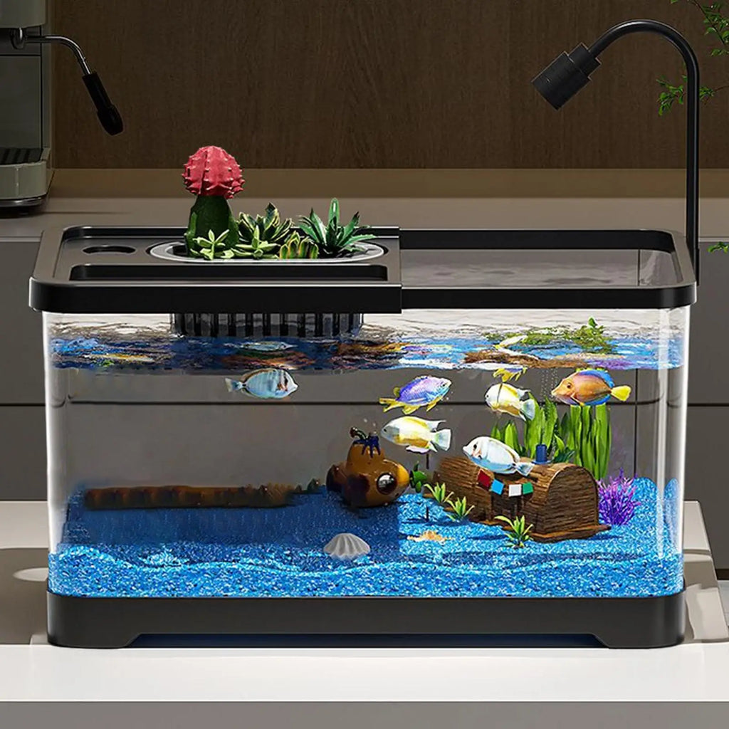 Kit de Acuario Pequeño con Luz LED y Filtro - Pecera Completa para Peces Tropicales y de Agua Fría