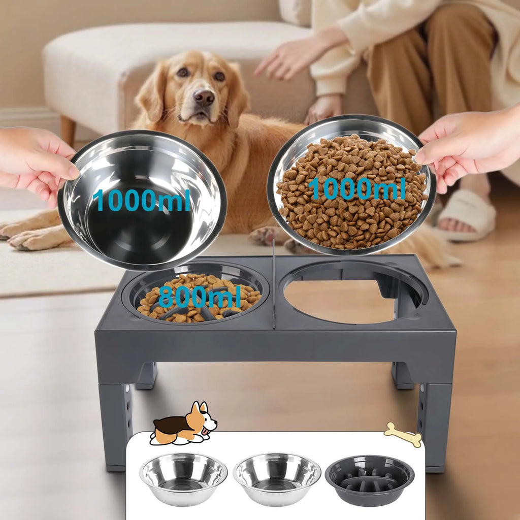 Elevated Dog Feeder Adjustable Raised Stand Dog Bowls with Double Stainless Steel Food Water Bowls for Small Medium Large Dogs