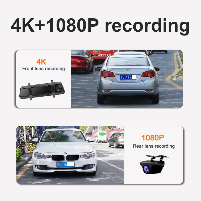 Espejo Retrovisor con Dashcam 4K 10" - Carplay Inalámbrico, Android Auto, GPS WiFi y Doble Objetivo
