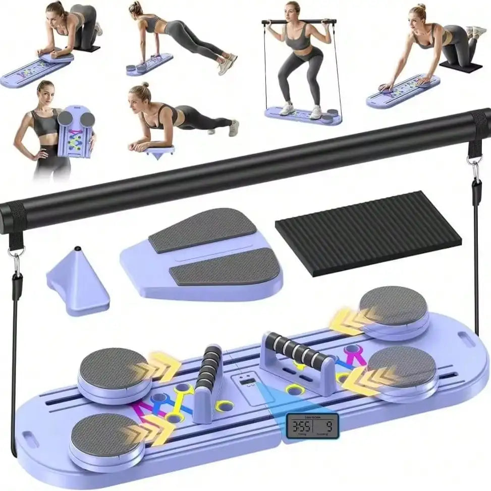 Tabla Abdominal Multifuncional Pilates 8 en 1 - Dispositivo Plegable con Temporizador de Rebote Automático para Gimnasio en Casa