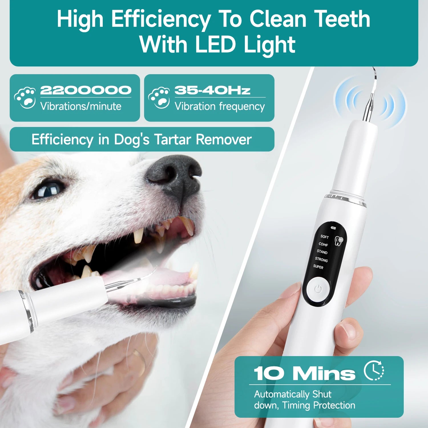 Limpiador Dental Ultrasónico para Perros y Gatos CURVY MOON - Eliminación de Sarro con Luz LED