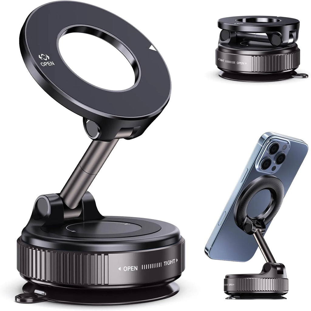 Soporte Magnético para Móvil con Ventosa MagSafe - Ajustable 360°, Plegable y de Bolsillo para Coche