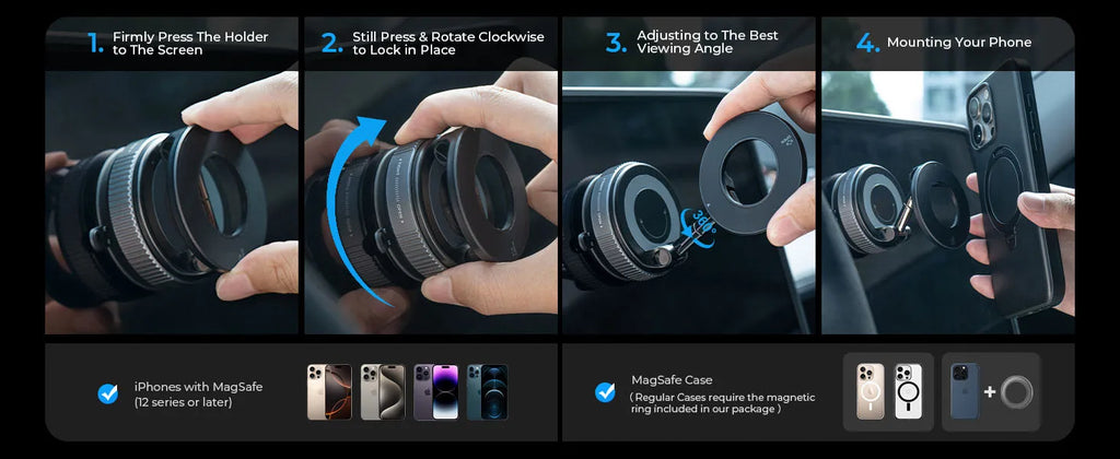 Soporte Magnético para Móvil con Ventosa MagSafe - Ajustable 360°, Plegable y de Bolsillo para Coche