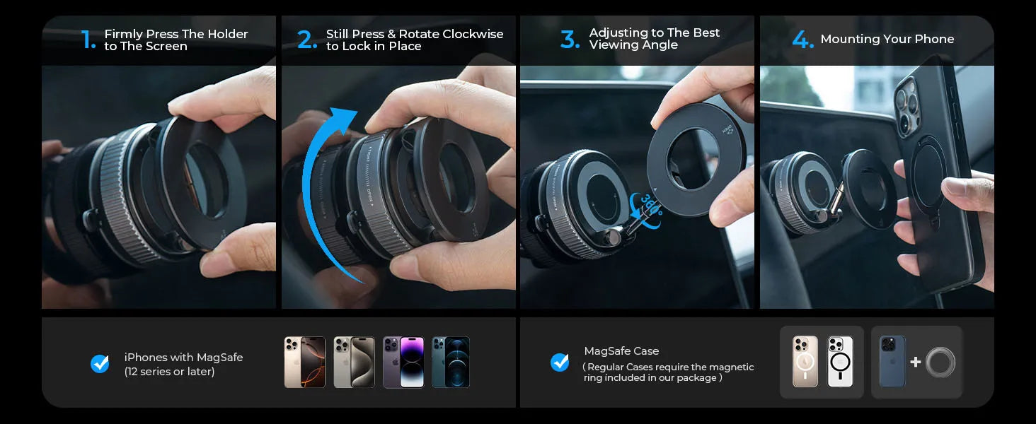 Soporte Magnético para Móvil con Ventosa MagSafe - Ajustable 360°, Plegable y de Bolsillo para Coche