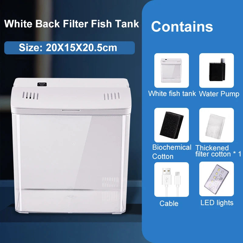 Pecera Pequeña para Salón con Filtro Trasero Autolimpiante - Acuario Ecológico de Sobremesa para Peces de Colores