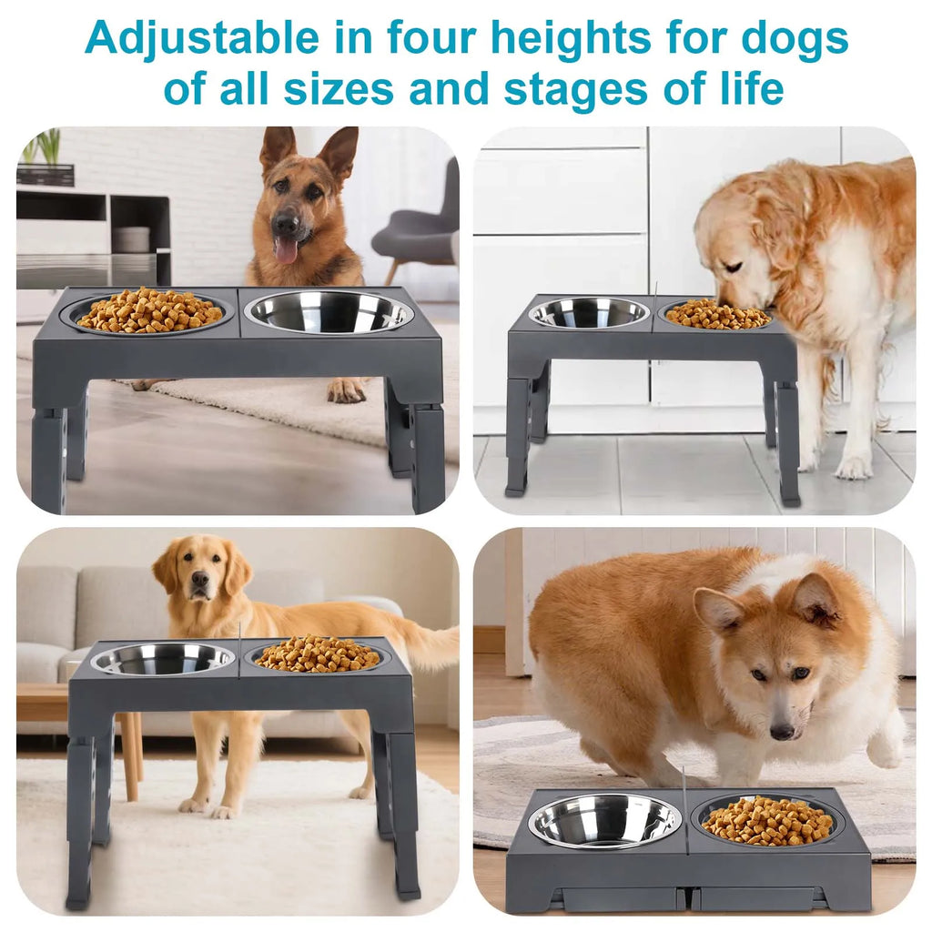 Elevated Dog Feeder Adjustable Raised Stand Dog Bowls with Double Stainless Steel Food Water Bowls for Small Medium Large Dogs