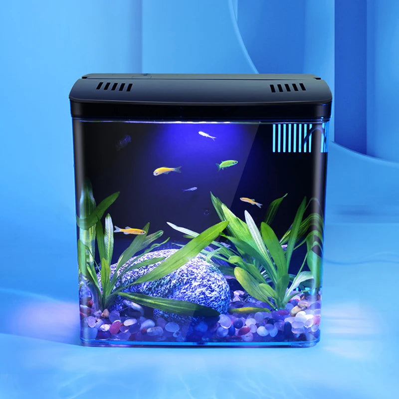 Pecera Pequeña para Salón con Filtro Trasero Autolimpiante - Acuario Ecológico de Sobremesa para Peces de Colores