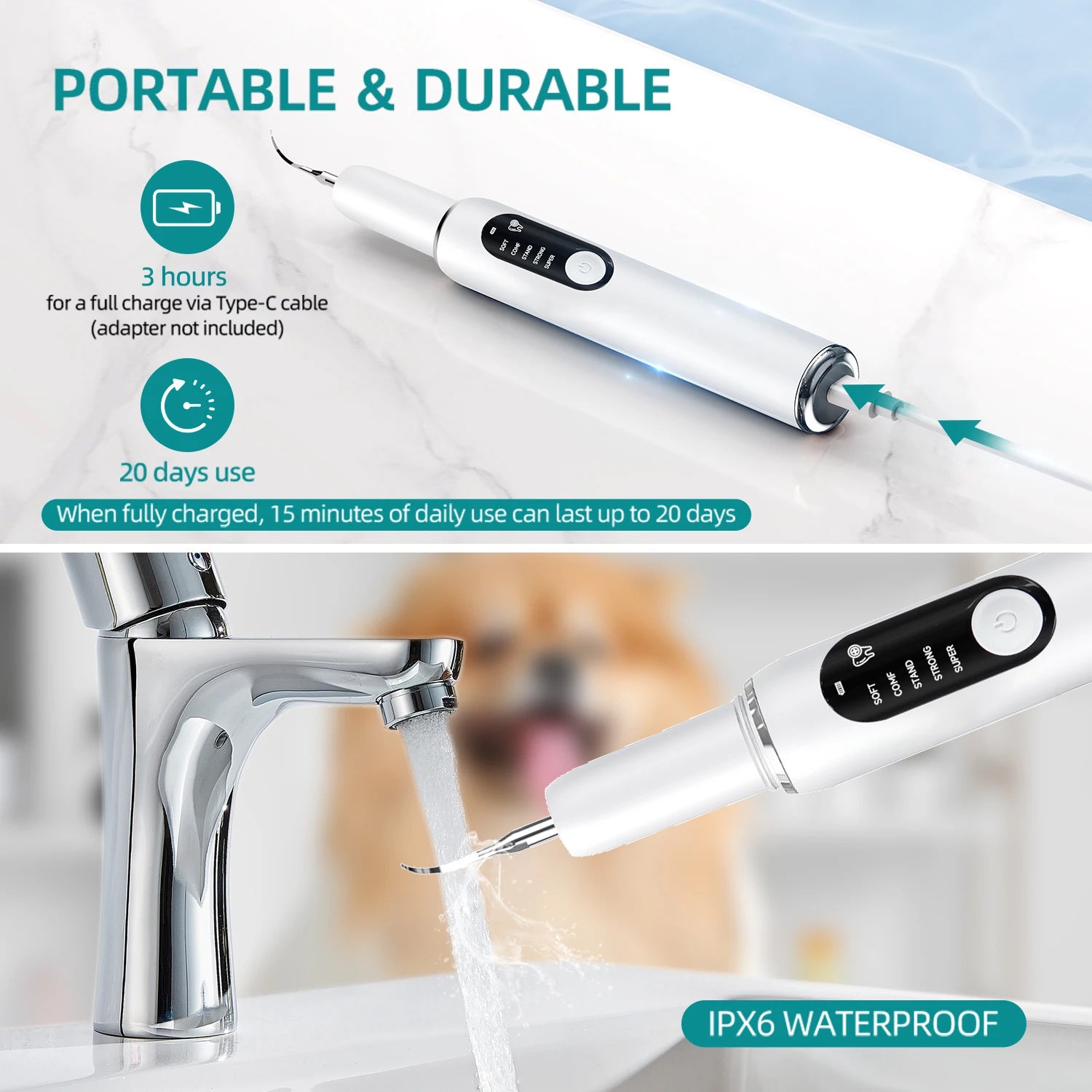 Limpiador Dental Ultrasónico para Perros y Gatos CURVY MOON - Eliminación de Sarro con Luz LED